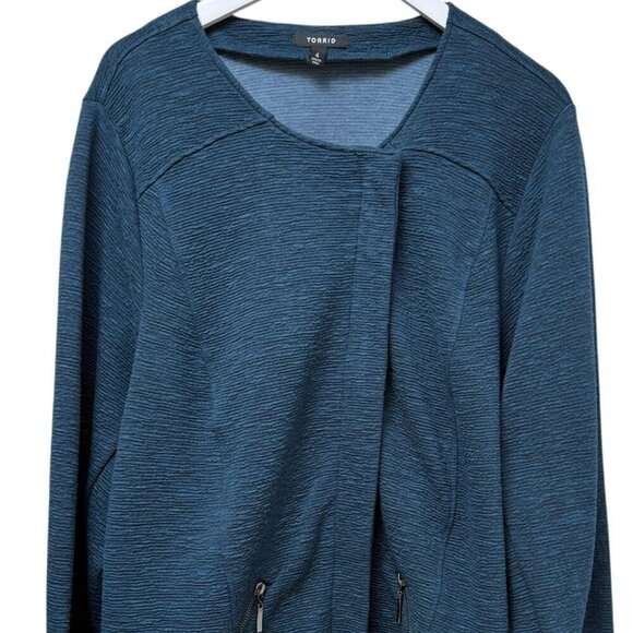 TORRID Moto Jacket Plus Size 4X (Torrid 4) Teal Blue Stretch Womens Blazer Zip - Picture 3 of 11